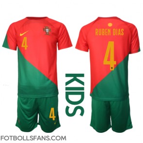 Portugal Ruben Dias #4 Replika Hemmatröja Barn VM 2022 Kortärmad (+ Korta byxor)